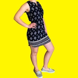 Bohemian Peasant Style Shift Sundress. Geometric Tribal Pattern.